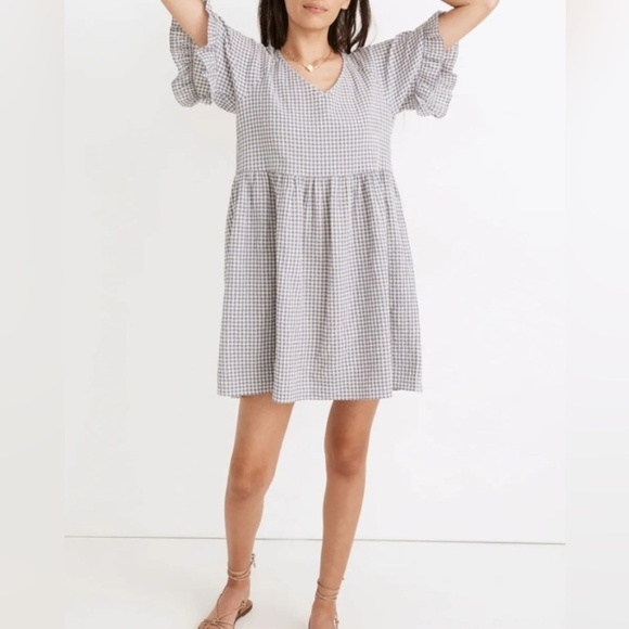 Madewell Dresses & Skirts - Madewell  Ruffle-Sleeve Babydoll Dress in Seersucker Gingham